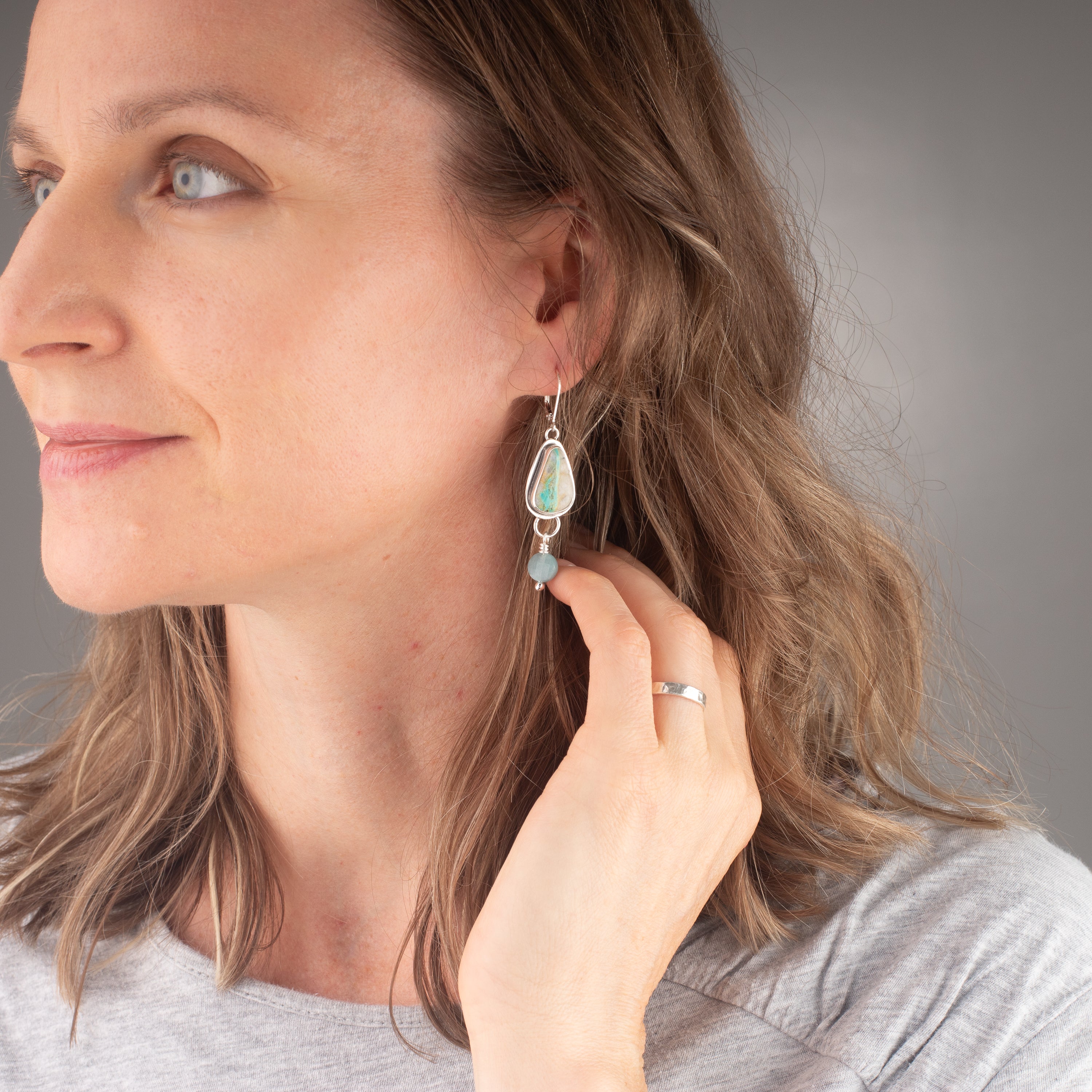 Turquoise and Jade Dangle Earrings