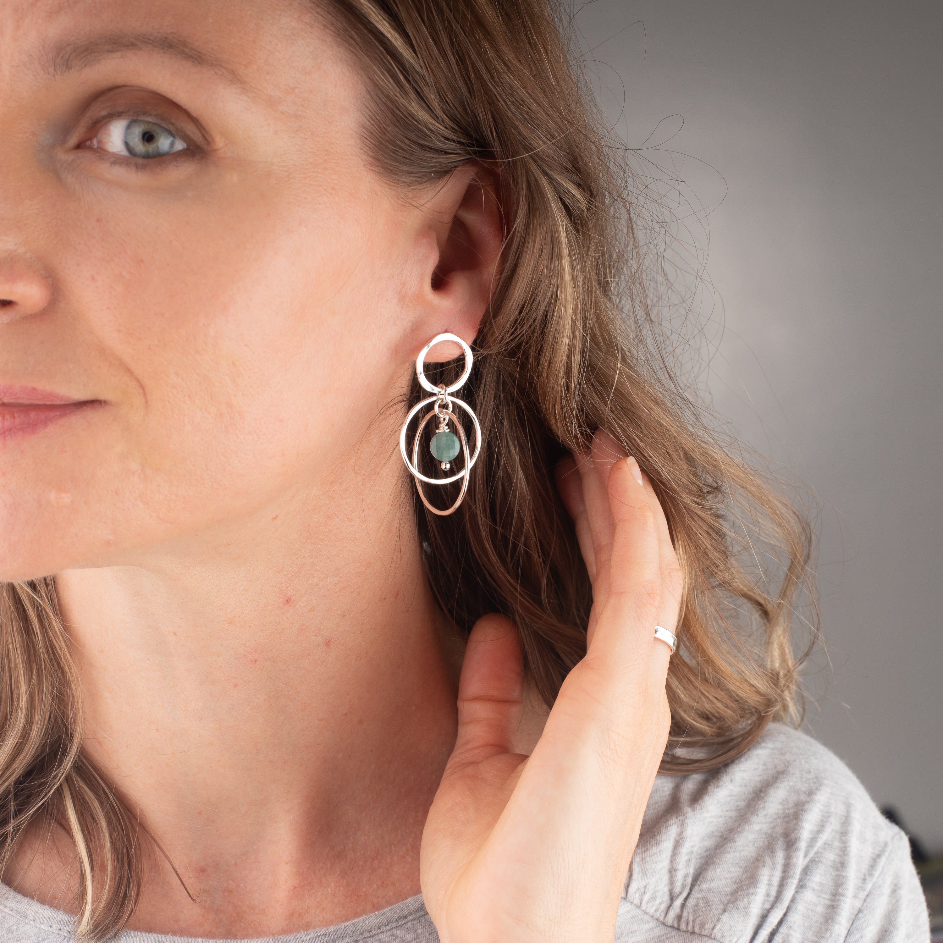 Blue green Jade Orbit Dangles