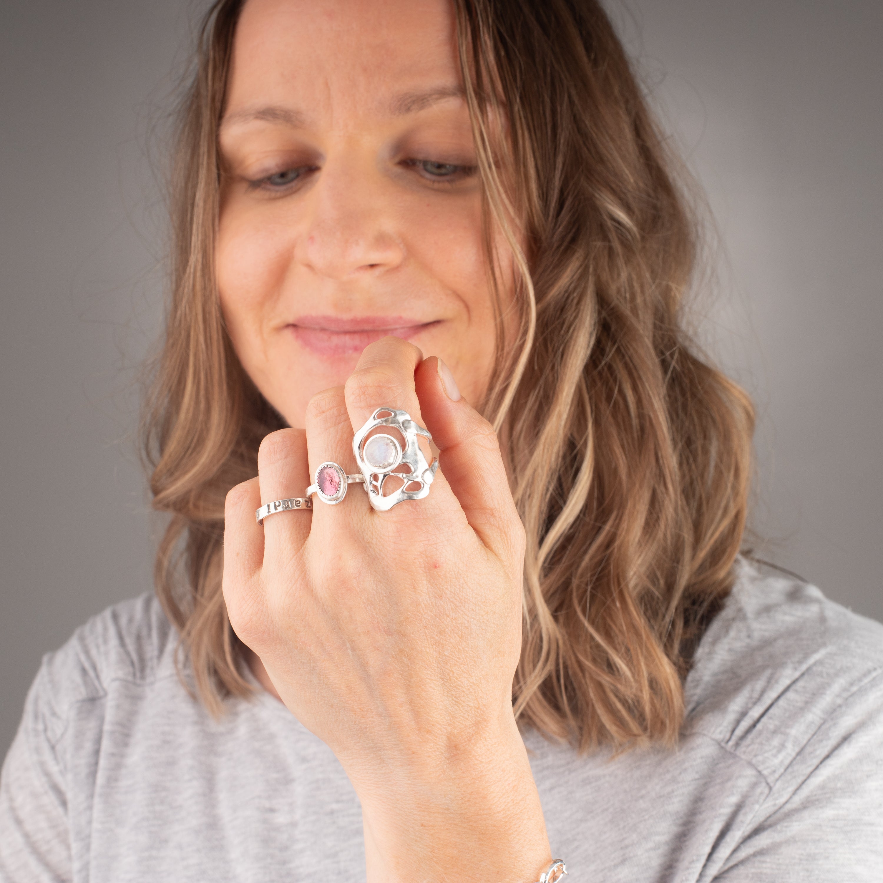 Rainbow Moonstone and Sculpted Silver Ring