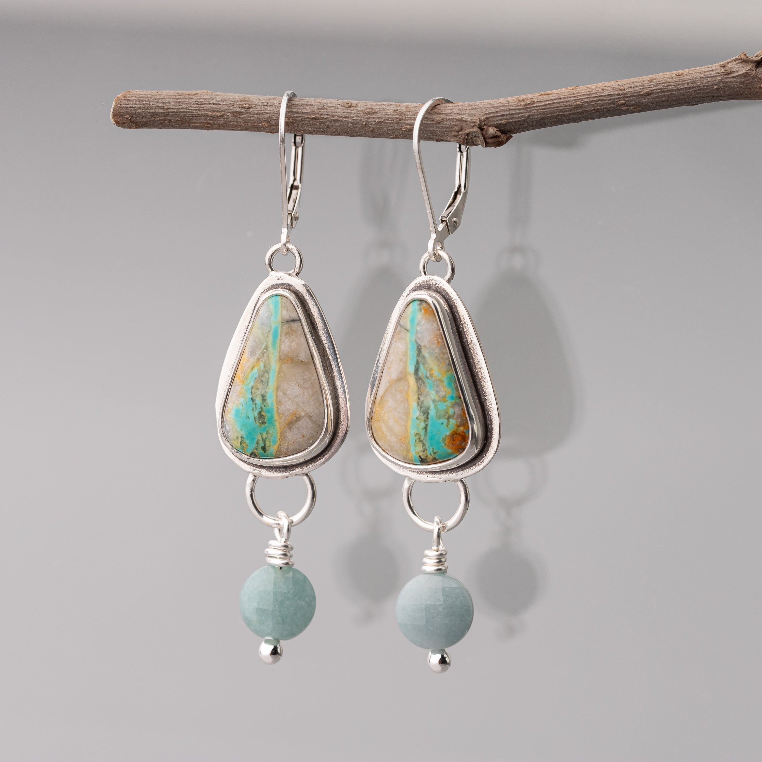 Turquoise and Jade Dangle Earrings