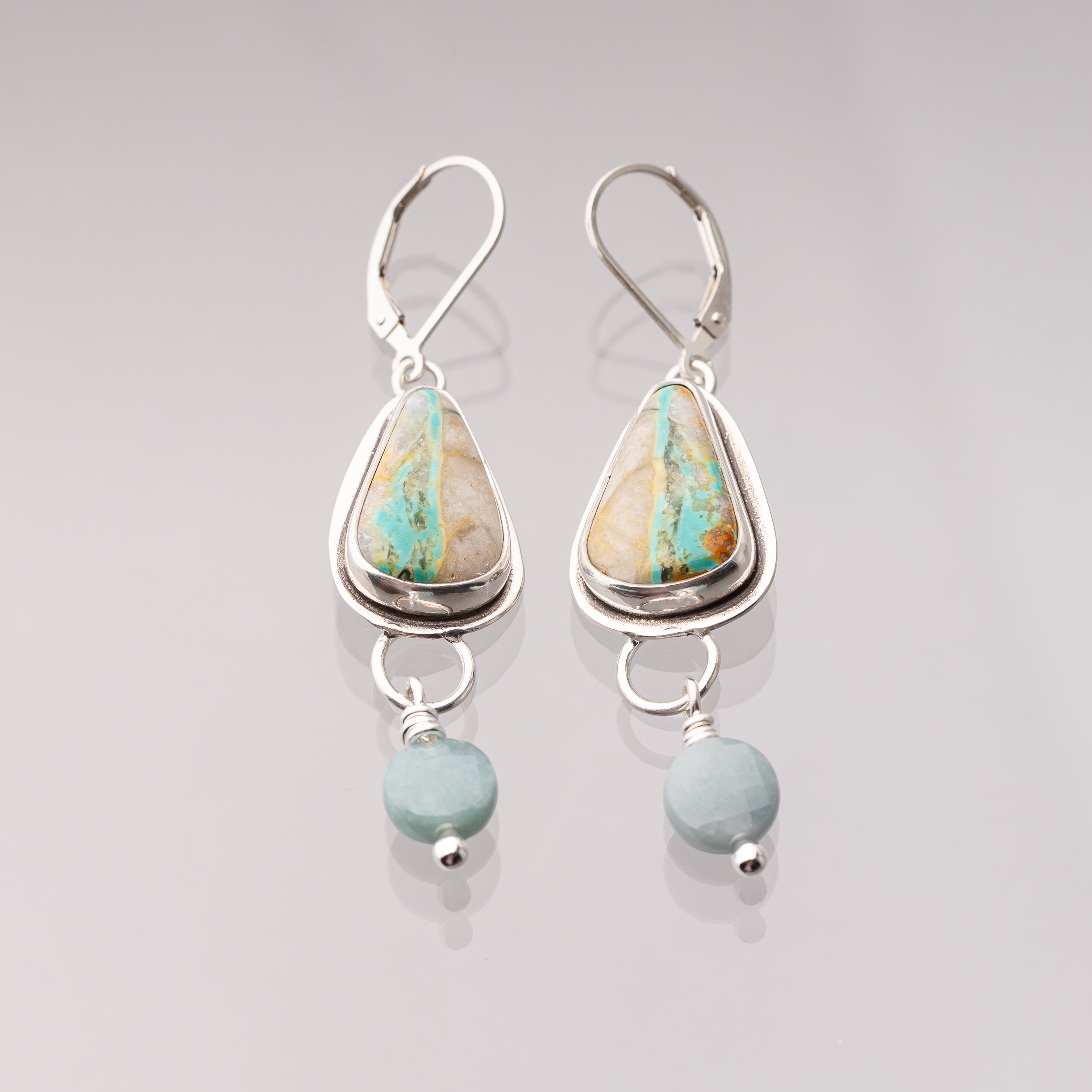 Turquoise and Jade Dangle Earrings